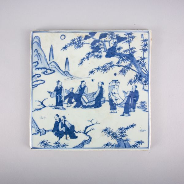 A CHINESE PORCELAIN BLUE AND WHITE PLAQUE