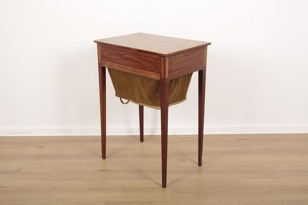 AN EDWARDIAN SATINWOOD INLAID SEWING TABLE