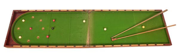A MAHOGANY FOLDABLE TABLE-TOP BAGATELLE BOARD
