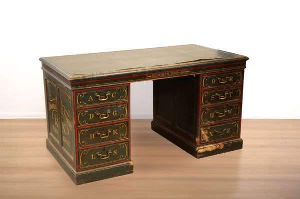 A POLYCHROME PAINTED 'ADMIRAL SANDY' TWIN PEDESTAL DESK
