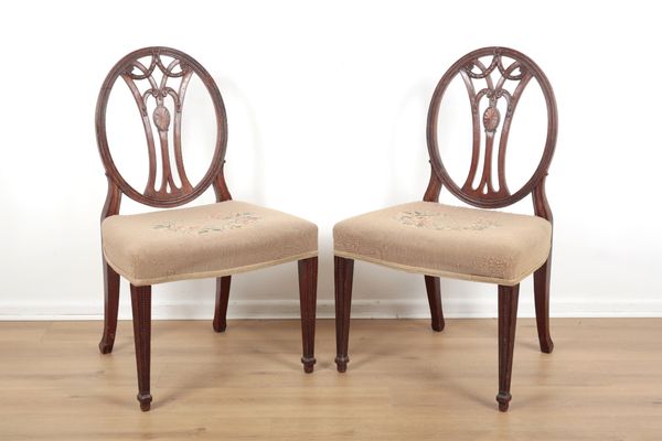 A PAIR OF MAHOGANY AND INLAID HEPPLEWHITE REVIVAL CHAIRS