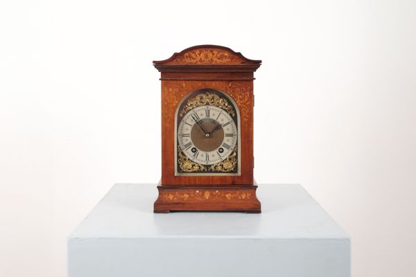 AN EDWARDIAN ROSEWOOD AND MARQUETRY INLAID BRACKET CLOCK BY E. J. VOKES OF BATH