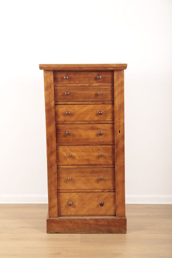 A VICTORIAN SATINWOOD WELLINGTON CHEST