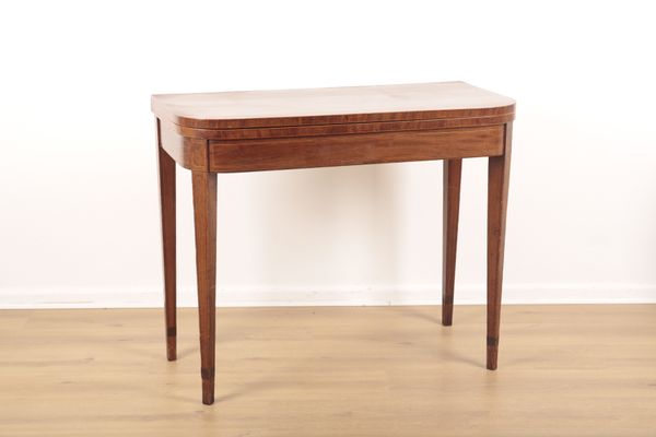 A GEORGE III MAHOGANY D-SHAPED TEA TABLE