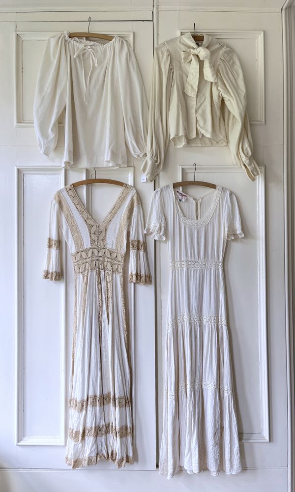 TWO 1970S COTTON AND CROCHET DRESSES