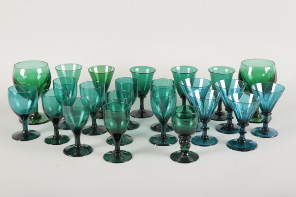 A PAIR OF 19TH CENTURY GREEN GLASS RUMMERS