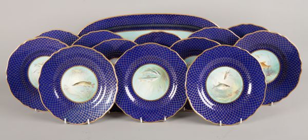 A 'SPODE COPELAND'S CHINA' FISH SERVICE HAND-PAINTED BY J FENN