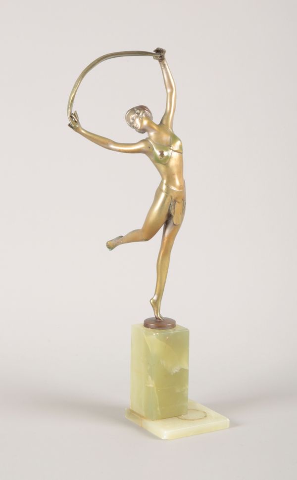 AN ART DECO STYLE EXOTIC 'SCARF DANCER' BRONZE FIGURE AFTER JOSEF LORENZL