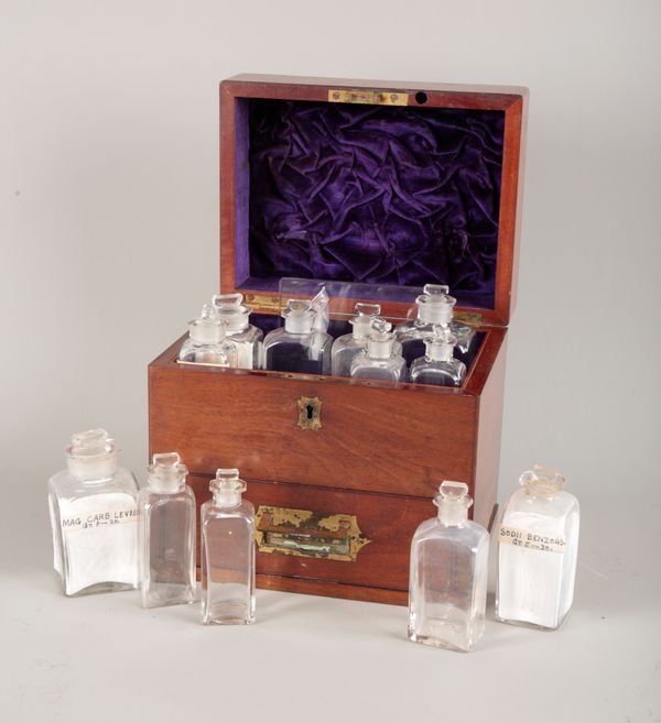 A MAHOGANY DOMESTIC MEDICINE CHEST OR APOTHECARY CHEST