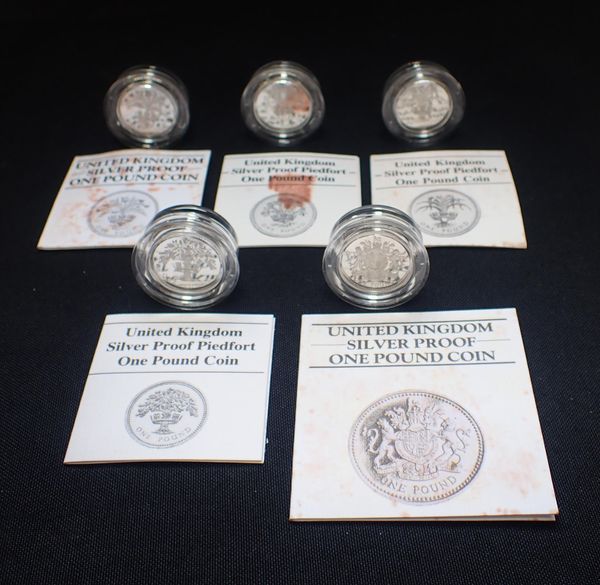 1983 SILVER PROOF £1 COIN, AND FOUR OTHERS