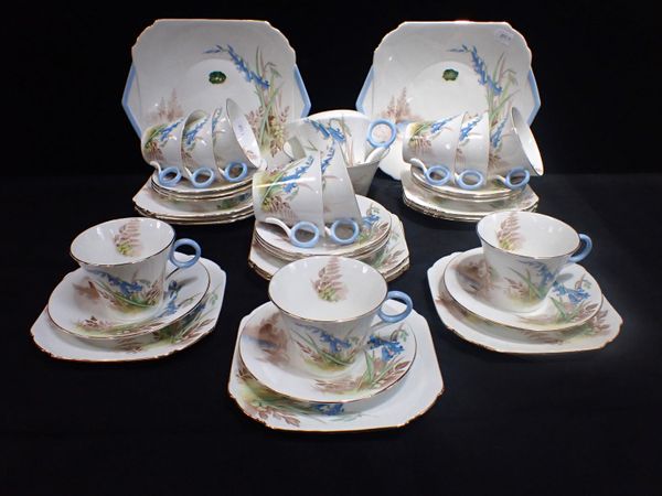 A SHELLEY 'BLUEBELL AND FERN' TEA SERVICE FOR TWELVE