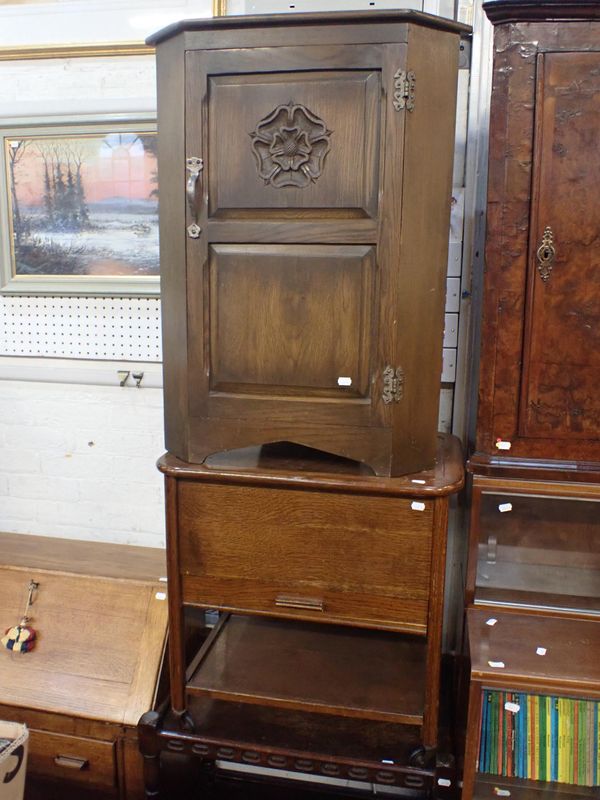 A SET OF VICTORIAN BALLOON-BACK CHAIRS, AN OAK BUREAU