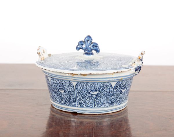 A DUTCH DELFT BLUE AND WHITE BUTTER DISH