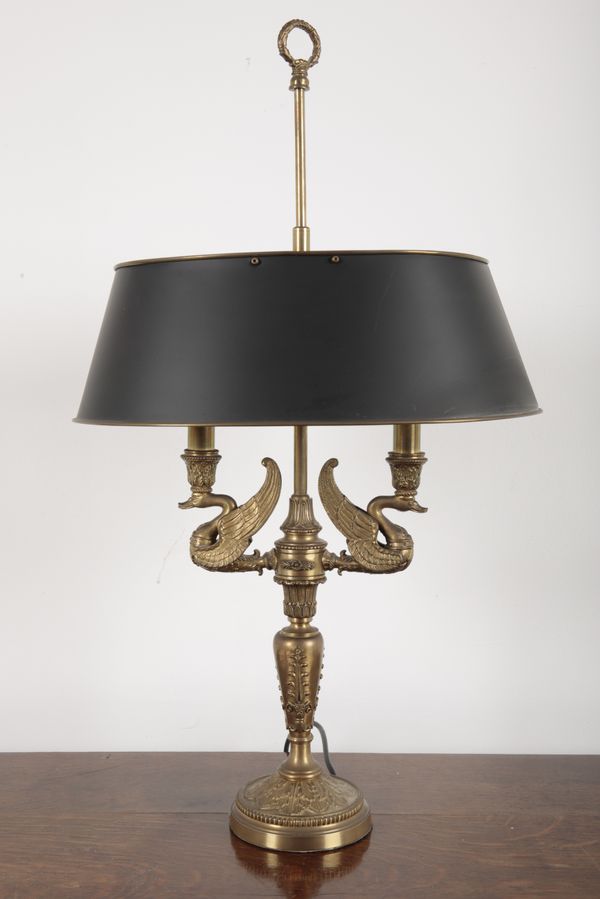 AN EMPIRE STLYE GILT METAL TABLE LAMP