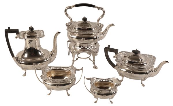 A GEORGE V SILVER FIVE PIECE TEA AND COFFEE SERVICE