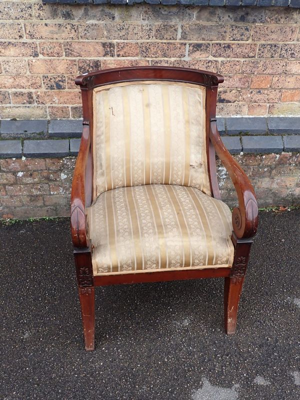 A 19TH CENTURY MAHOGANY FRENCH EMPIRE STYLE ARMCHAIR