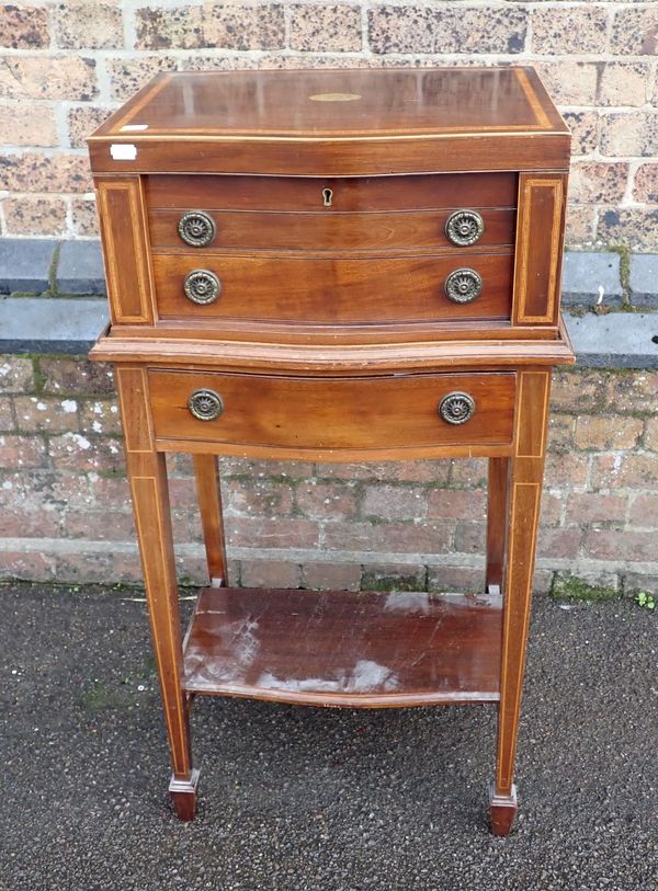 AN EDWARDIAN STYLE  MAHOGANY CANTEEN CABINET ON STAND