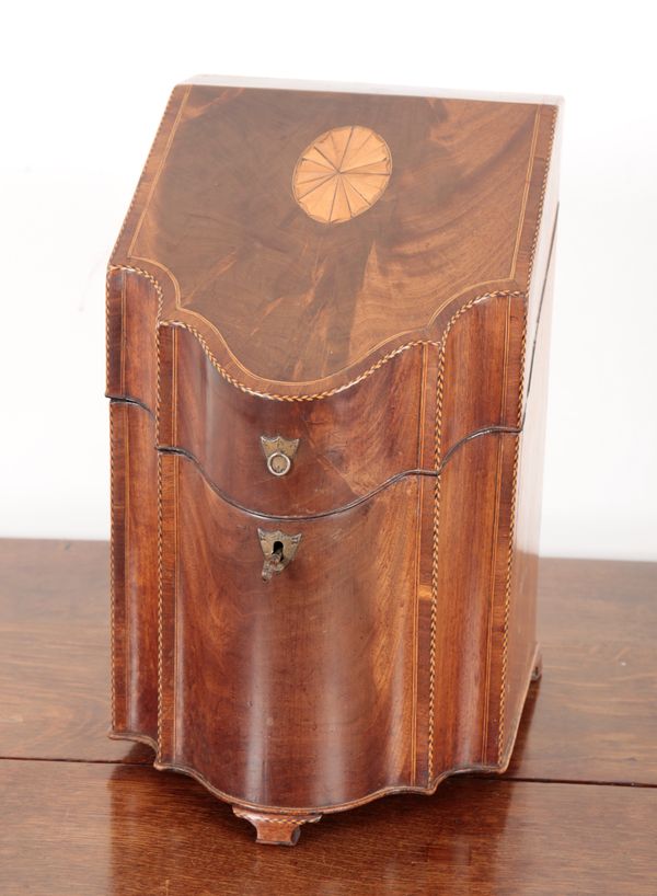 A GEORGE III MAHOGANY AND SATINWOOD INLAID KNIFE BOX