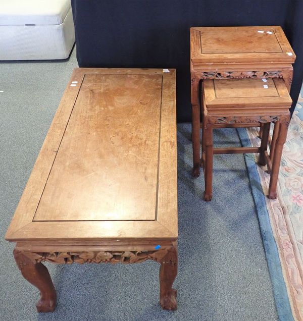 A CHINESE HARDWOOD LOW COFFEE TABLE