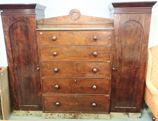 A 19TH CENTURY MAHOGANY GENTLEMANS' WARDROBE