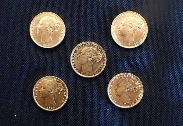 FIVE QUEEN VICTORIA GOLD SOVEREIGNS