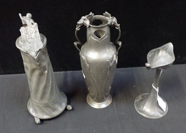 THREE PEWTER VESSELS, INCLUDING AN ART NOUVEAU VASE