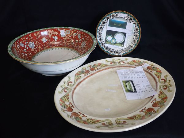 AN OLD HALL POTTERY OVAL MEAT PLATE