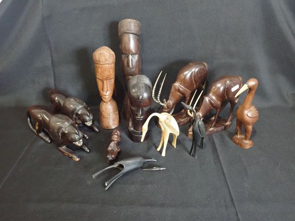 A QUANTITY OF AFRICAN HARDWOOD CARVINGS