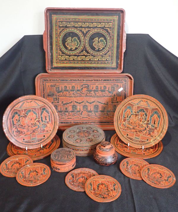 A THAI OR BURMESE RED LACQUERED TRAY