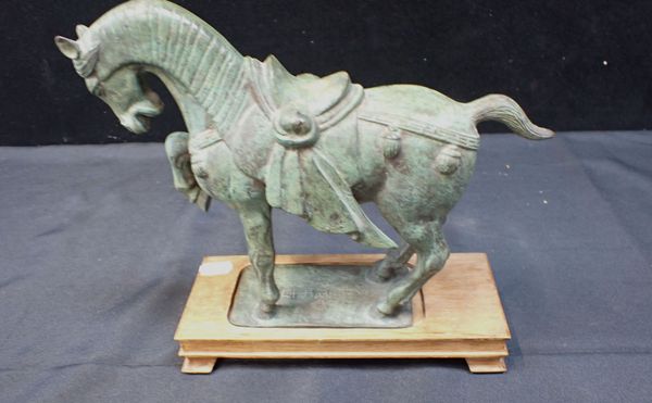 VERDIGRIS PATINATED TANG STYLE HORSE