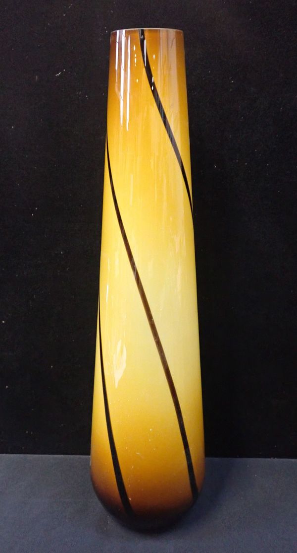 AN ART GLASS VASE, WITH WRYTHEN STRIPES