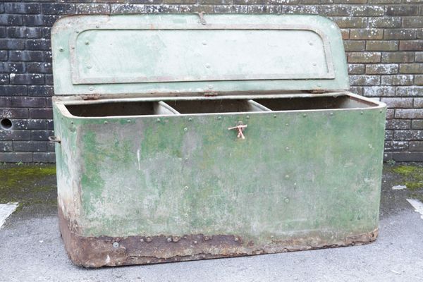 A LARGE GREEN-PAINTED GALVANISED METAL CHEST