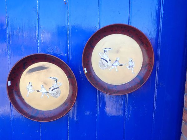 A PAIR OF JAPANESE LACQUER AND SHIBAYAMA WALL PLAQUES