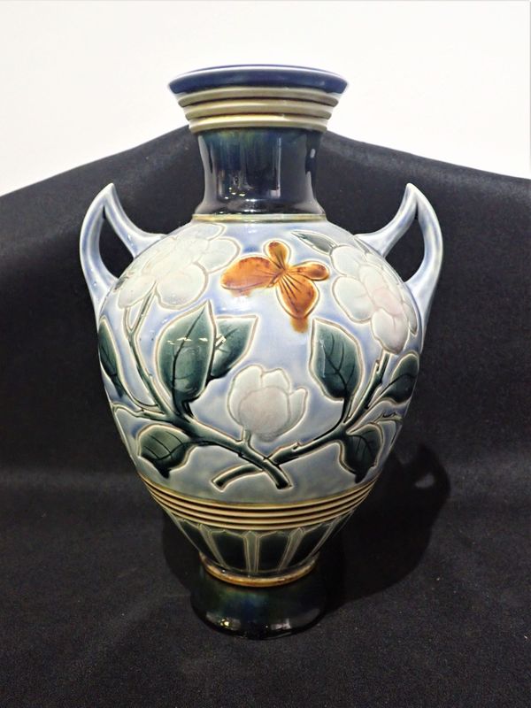 A DOULTON LAMBETH STONEWARE TWO HANDLED VASE