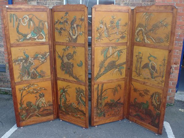 A 19TH CENTURY FOUR-PANEL CHINOISERIE SCREEN