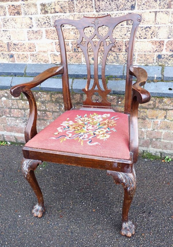 A CHIPPENDALE REVIVAL MAHOGANY  ARMCHAIR