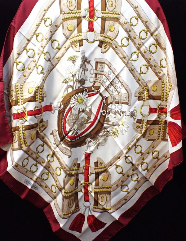 HERMES, PARIS: AN 'AUX CHAMPS' SILK SCARF