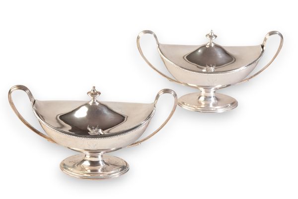 A PAIR OF GEORGE III SILVER SAUCE TUREENS