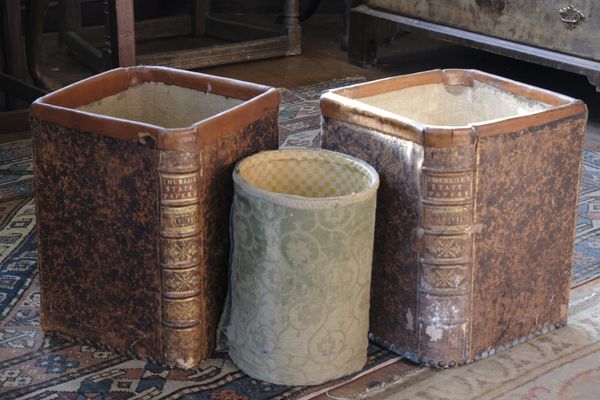 A PAIR OF LEATHER BOUND BINS