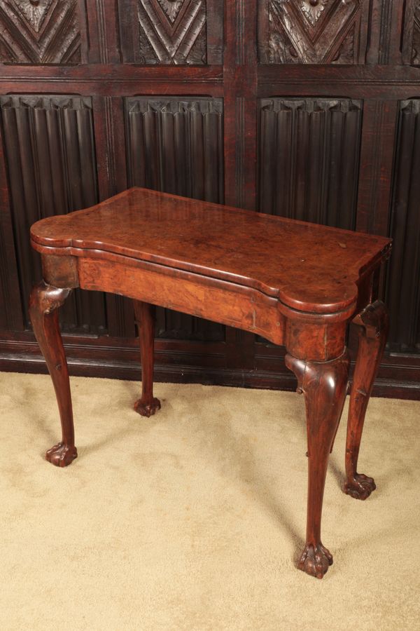 A GEORGE I BURR WALNUT CARD TABLE