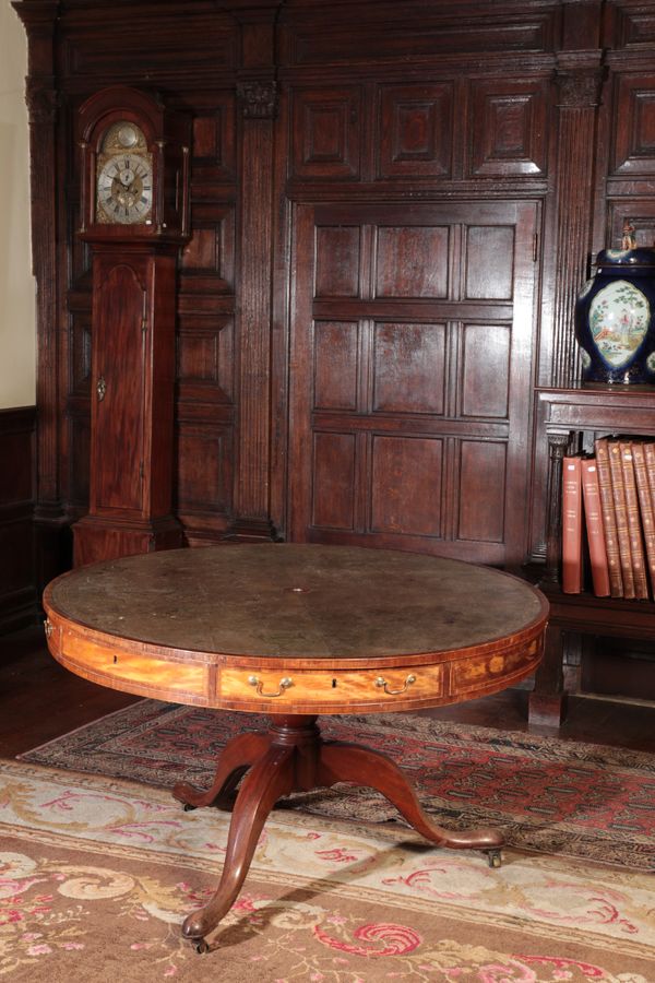 THE LEINSTER DRUM TABLE: A LATE GEORGE III SATINWOOD LIBRARY TABLE