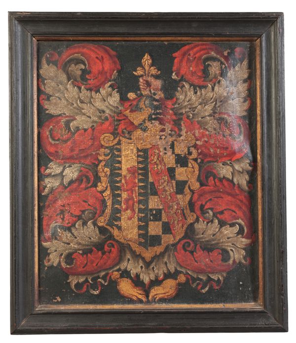 ENGLISH SCHOOL, 18th century An armorial surmounted by a crest