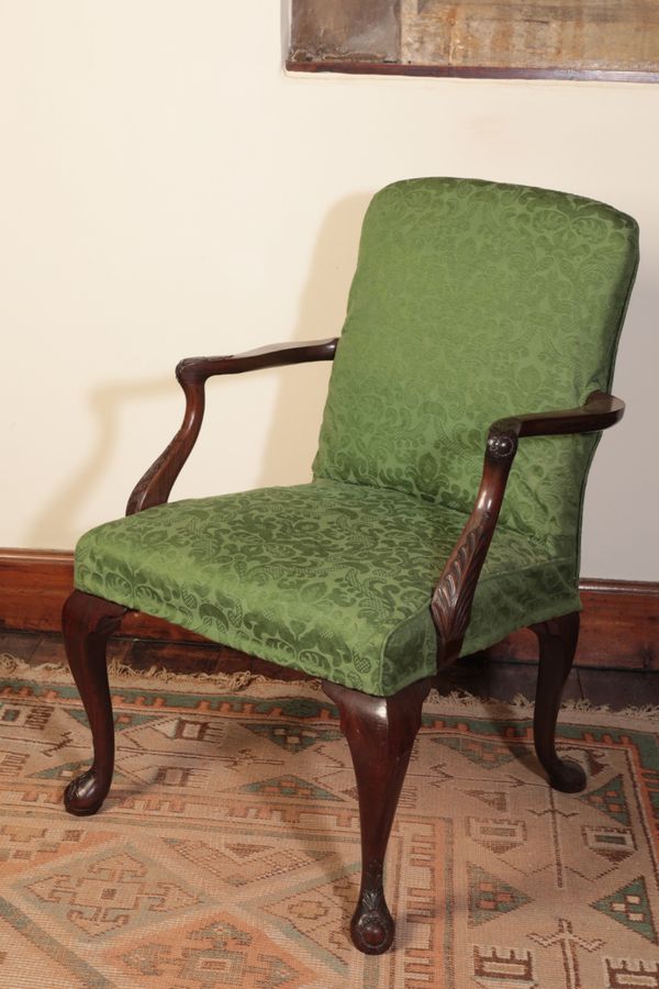 A GEORGE II MAHOGANY ARMCHAIR