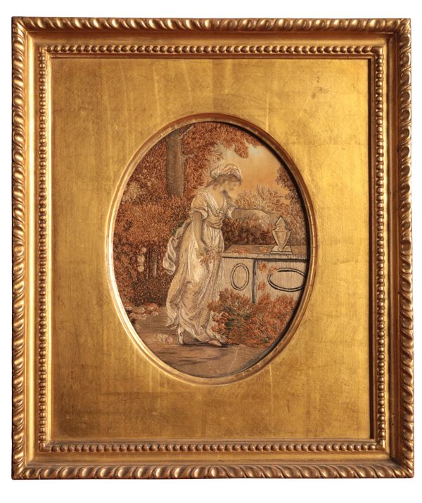 A GEORGE III SILKWORK PICTURE