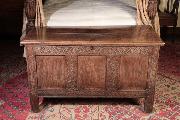 A CHARLES II OAK JOINED COFFER