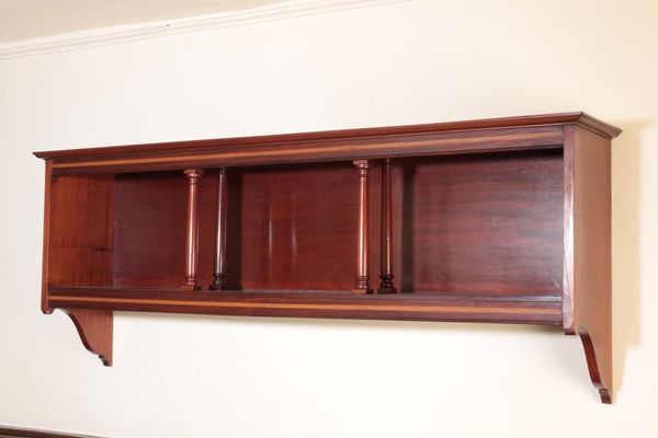 A PAIR OF EDWARDIAN INLAID MAHOGANY WALL SHELVES