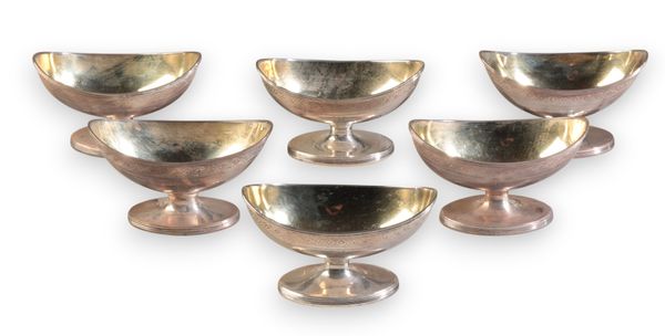 A SET OF SIX LATE GEORGE III SILVER SALTS