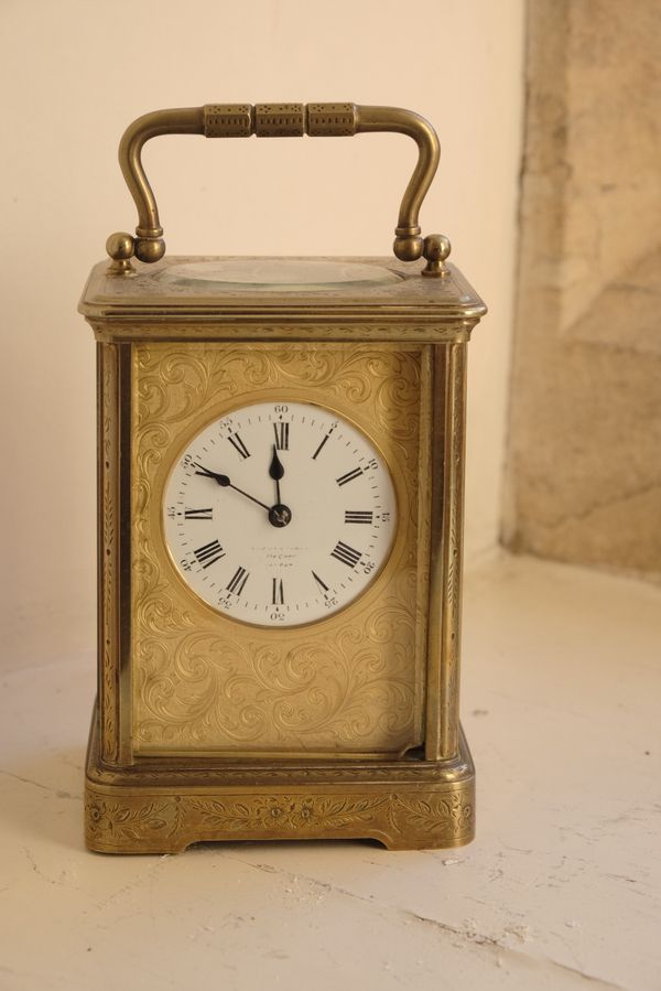 A FRENCH BRASS CASED CARRIAGE CLOCK BY RICHARD OF PARIS