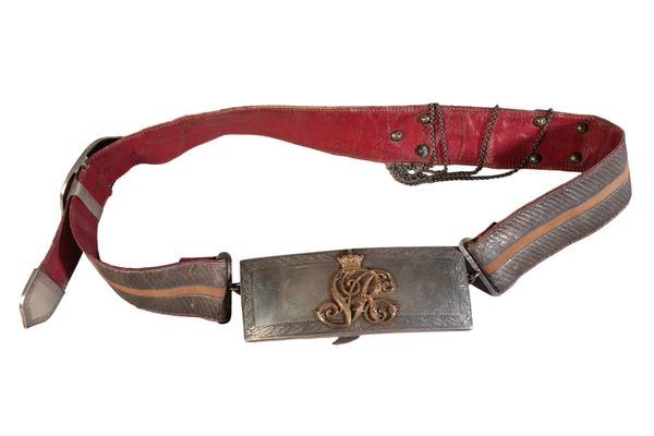 AN OFFICER’S SILVER AND ORMOLU-MOUNTED FLAP POUCH AND BELT