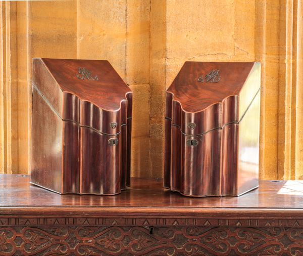 A PAIR OF GEORGE III MAHOGANY KNIFE BOXES